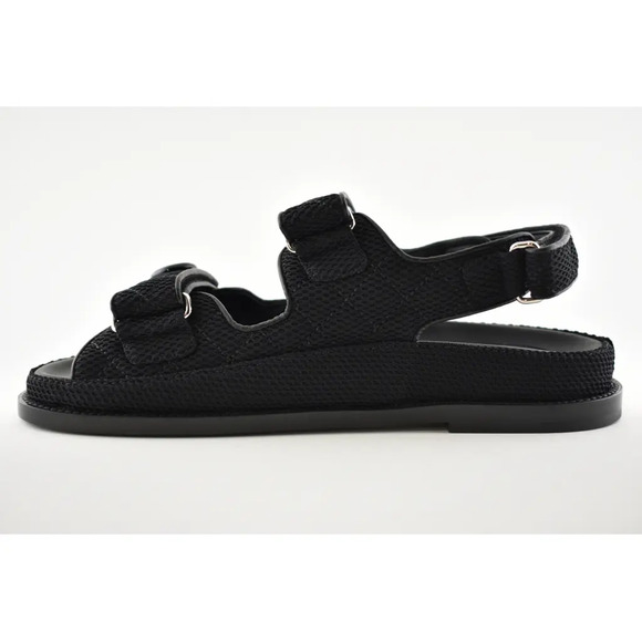 Chanel 21C Black Fabric Silver Logo Mule Slide Strap Flat Teva Dad Sandal 35.5 - Picture 9 of 12